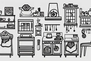 A scene of a kitchen, 2 chairs at a table with a window tattoo idea