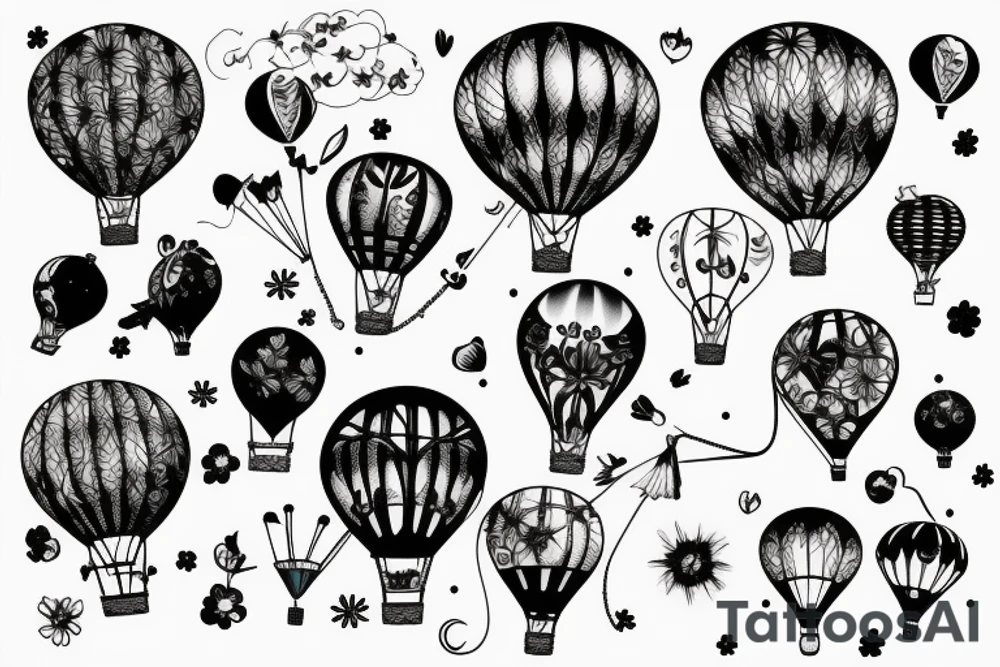 Flowers with hot air balloon in the sky tattoo idea