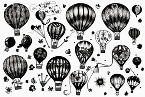 Flowers with hot air balloon in the sky tattoo idea