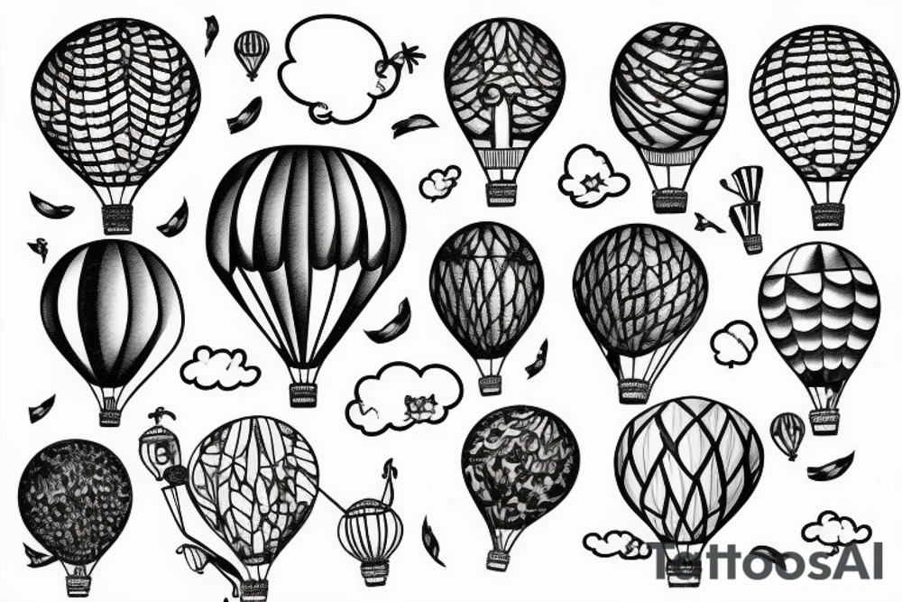 Flowers with hot air balloon in the sky tattoo idea