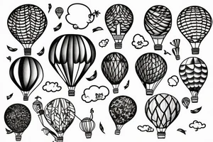 Flowers with hot air balloon in the sky tattoo idea