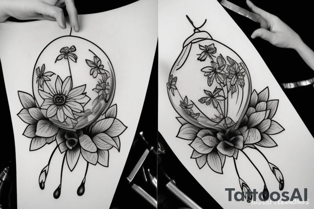 Flowers in a balloon tattoo idea