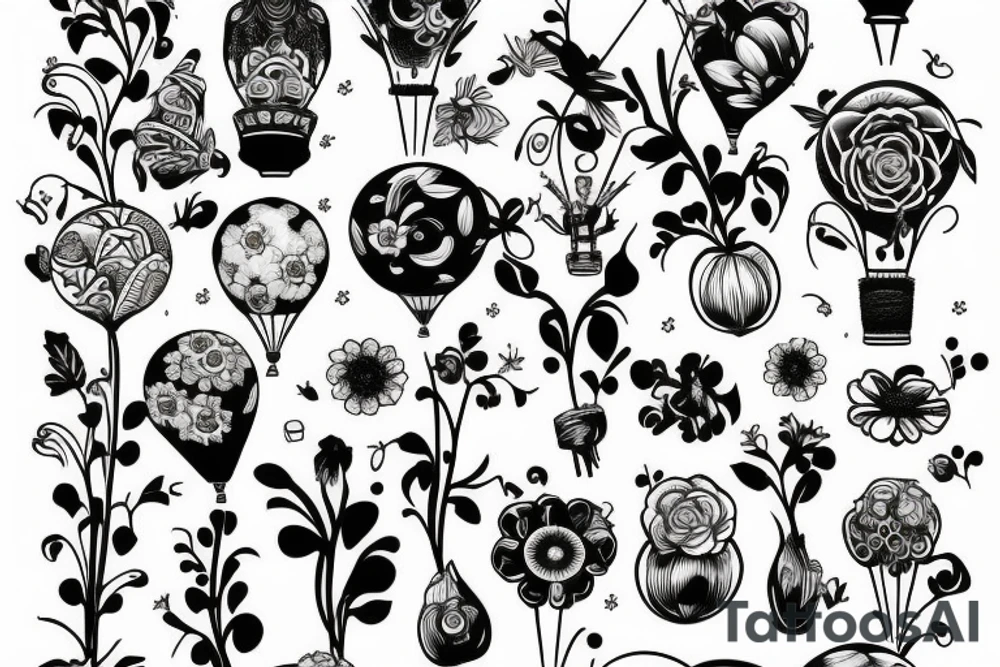 Flowers in a balloon tattoo idea