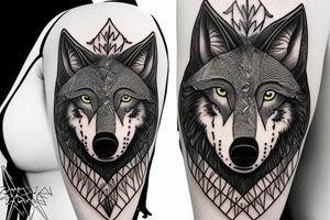 Portrait of a wolf's head but some of the details incorporate ferns tattoo idea