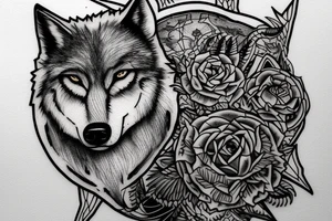 Portrait of a wolf's head but some of the details incorporate ferns tattoo idea