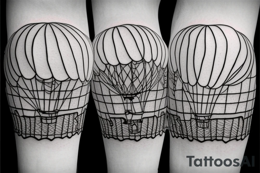 Hot air balloon carrying flowers inside basket tattoo idea