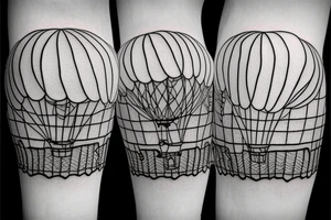Hot air balloon carrying flowers inside basket tattoo idea