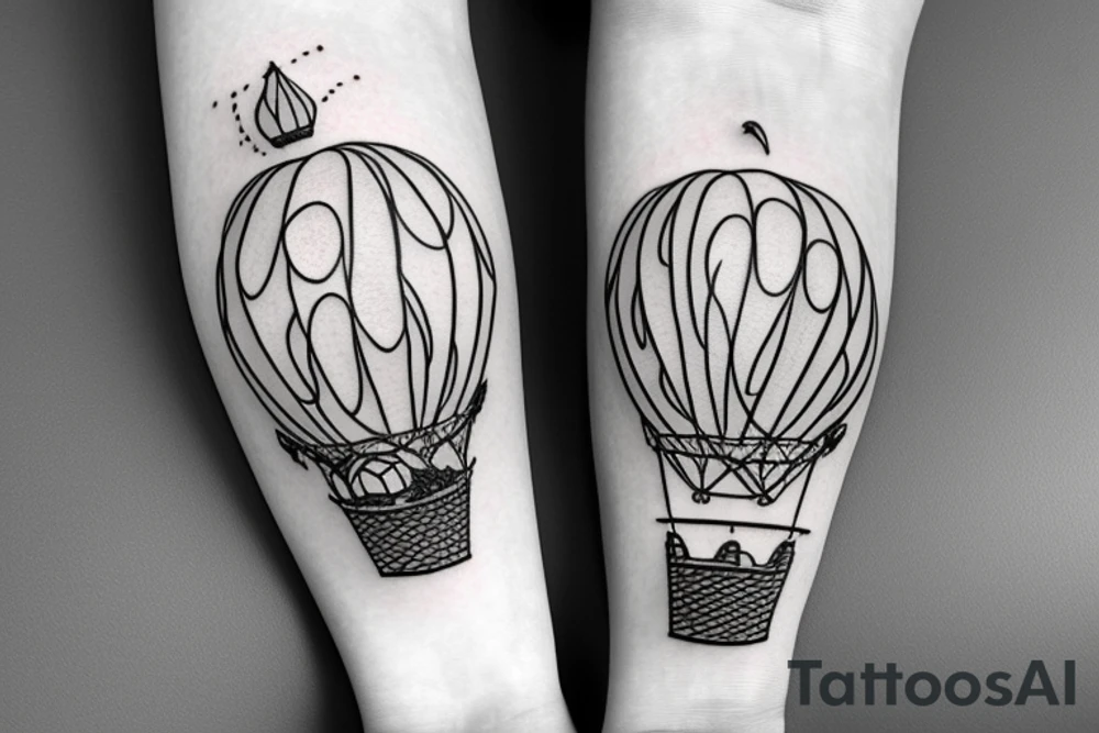 Hot air balloon carrying flowers inside basket tattoo idea Hot air balloon carrying flowers inside basket tattoo idea