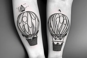 Hot air balloon carrying flowers inside basket tattoo idea