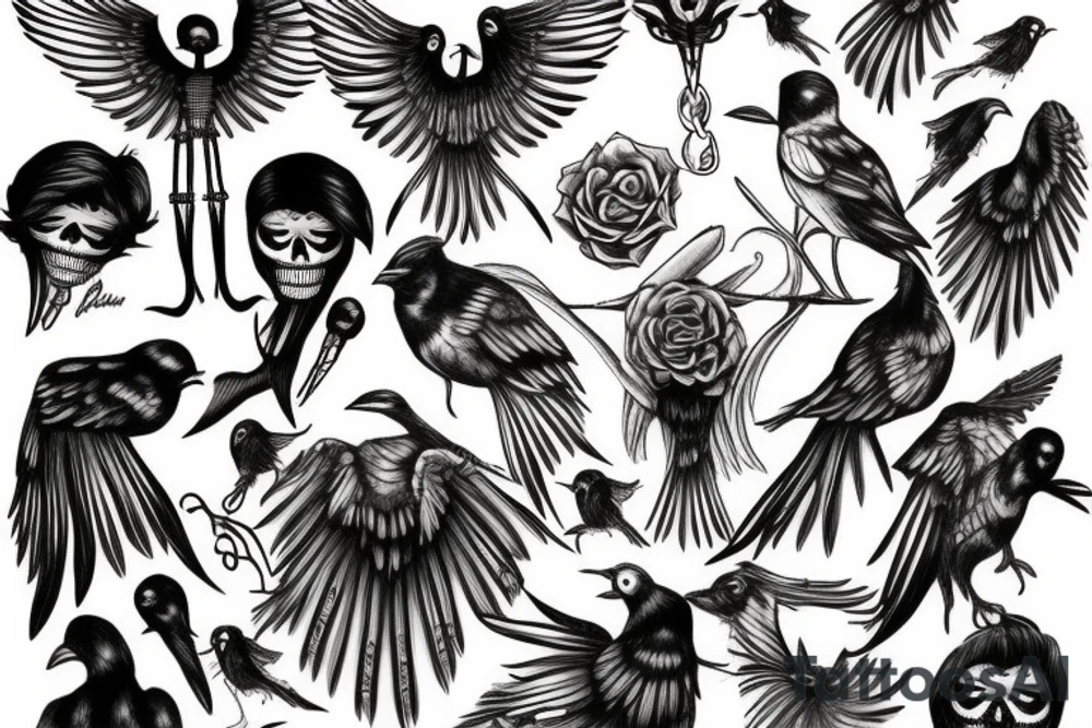 bird skellington tattoo idea