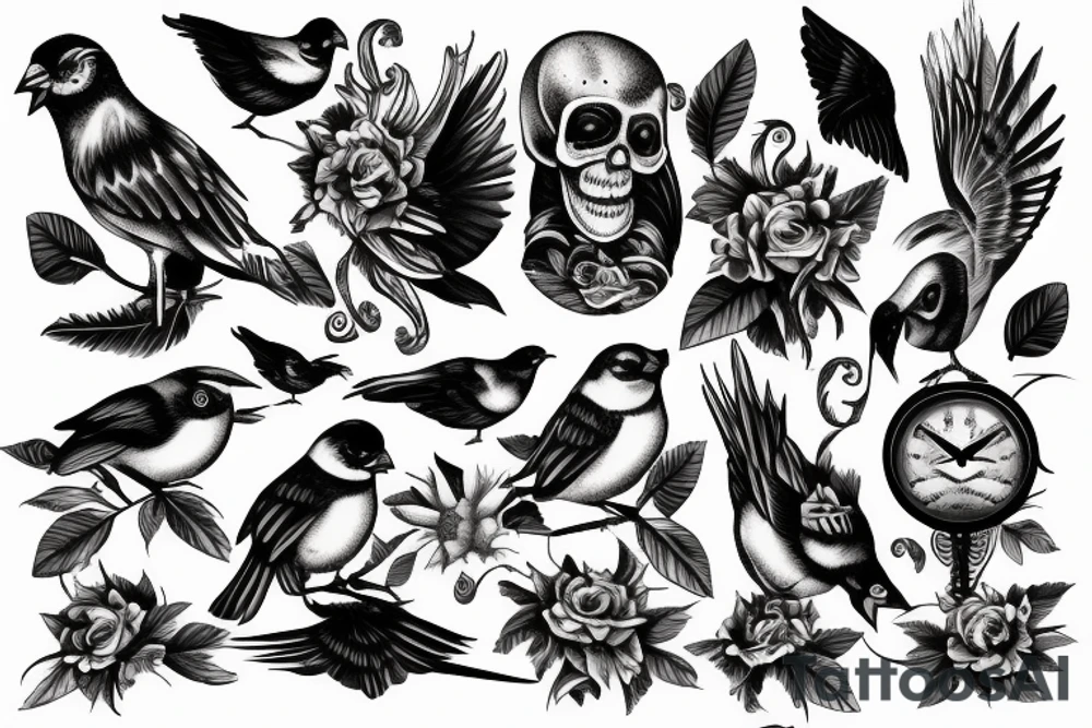 bird skeleton tattoo idea
