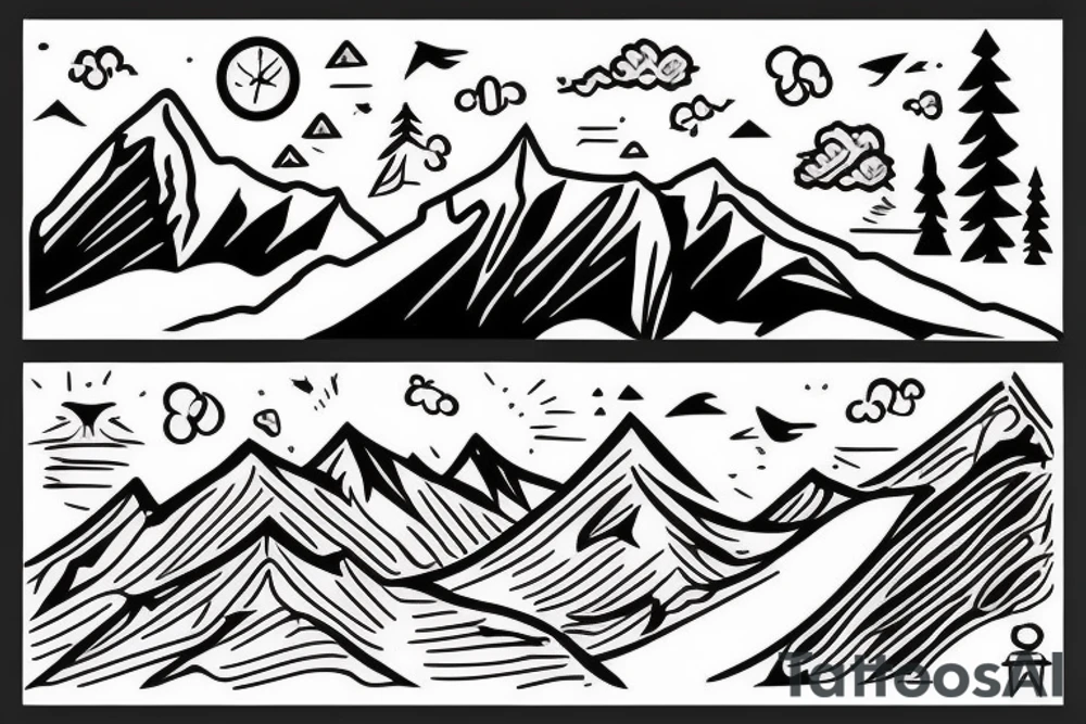 Person running on a trail with mountains in the distance tattoo idea