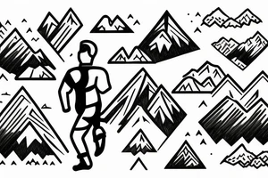 A man running on a trail with mountains in the distance tattoo idea