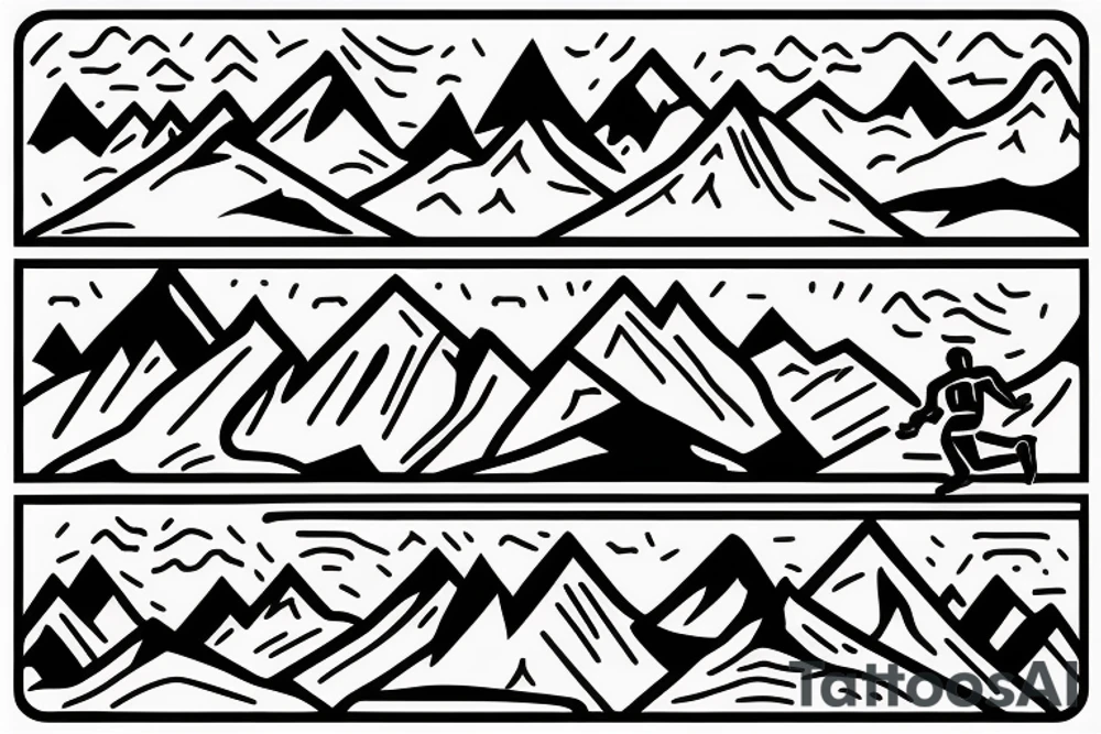 A man running on a trail with mountains in the distance tattoo idea