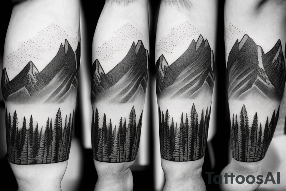 A man running on a trail with mountains in the distance tattoo idea