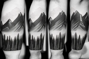 A man running on a trail with mountains in the distance tattoo idea