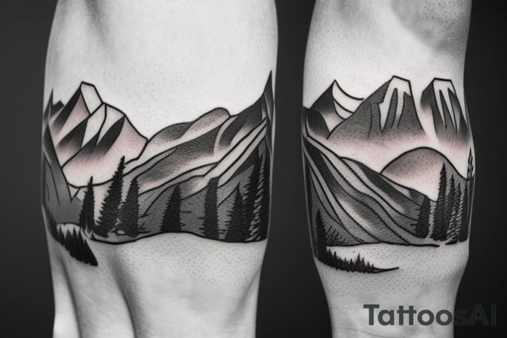 A man running on a trail with mountains in the distance tattoo idea