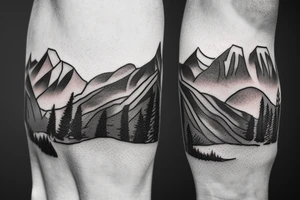A man running on a trail with mountains in the distance tattoo idea