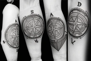 A map tattoo sleeve with a compass laying on it tattoo idea