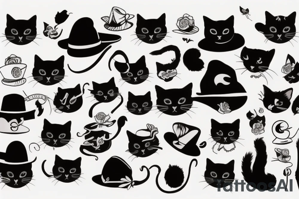 black cat with a funny hat tattoo idea