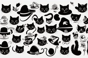 black cat with a funny hat tattoo idea