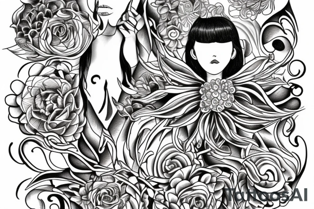 "Tibi Et Igni" - a latin quote meaning For you and for fire, designed around flowers tattoo idea