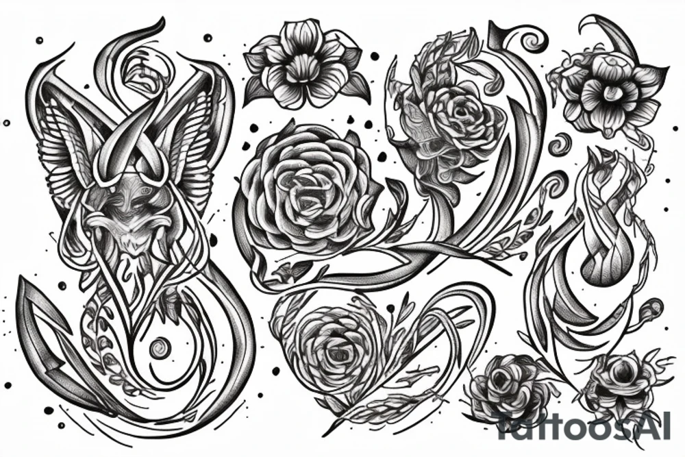 "Tibi Et Igni" - a latin quote meaning For you and for fire, designed around flowers tattoo idea