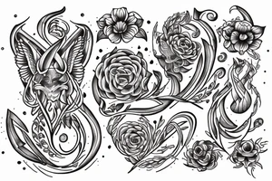 "Tibi Et Igni" - a latin quote meaning For you and for fire, designed around flowers tattoo idea