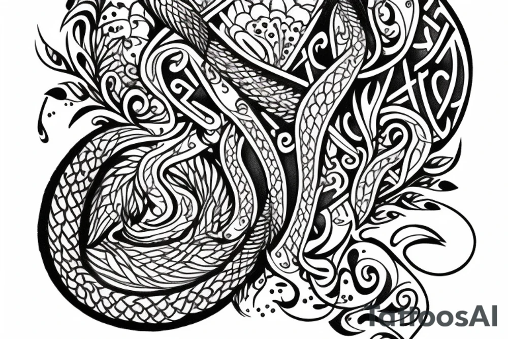 "Tibi Et Igni" - a latin quote meaning For you and for fire, designed around flowers tattoo idea