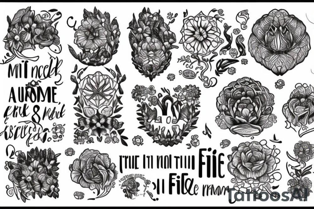 Include the quote "Tibi Et Igni" - a latin quote meaning For you and for fire, designed around flowers tattoo idea