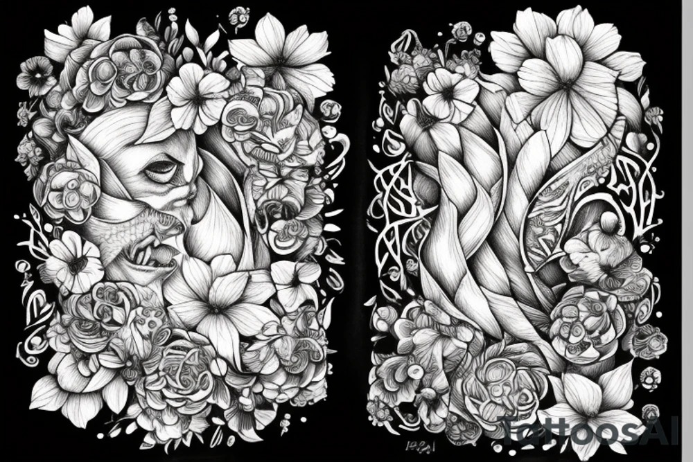Include the quote "Tibi Et Igni" -meaning for you and for fire, designed around flowers tattoo idea