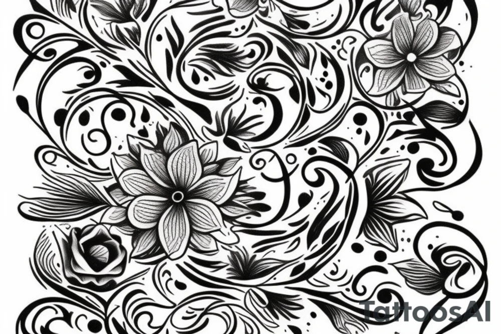 Include the quote "Tibi Et Igni" -meaning for you and for fire, designed around flowers tattoo idea