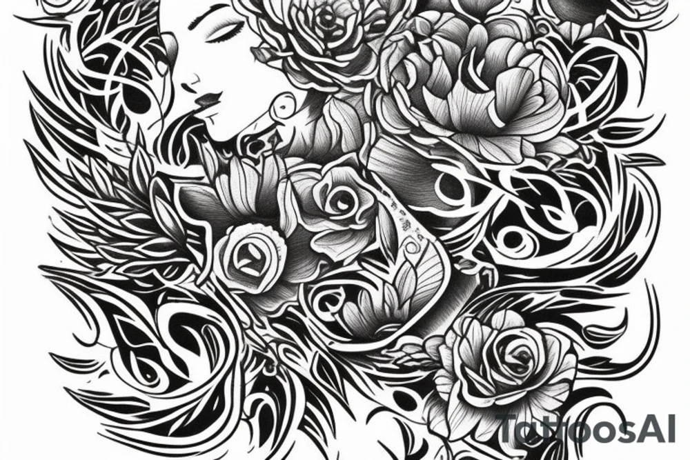 Include the quote "Tibi Et Igni" -meaning for you and for fire, designed around flowers tattoo idea
