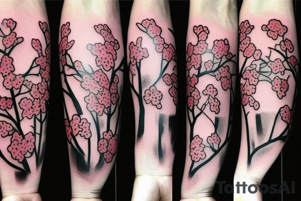 Dagger with cherry blossoms and coffin tattoo idea
