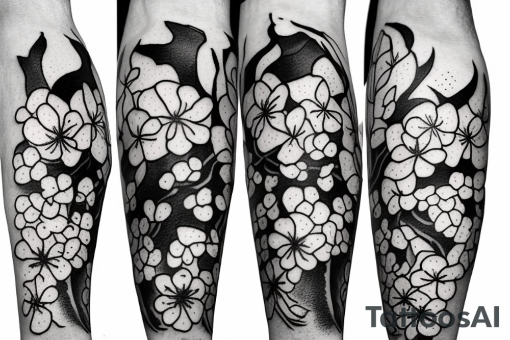 Dagger with cherry blossoms and coffin tattoo idea