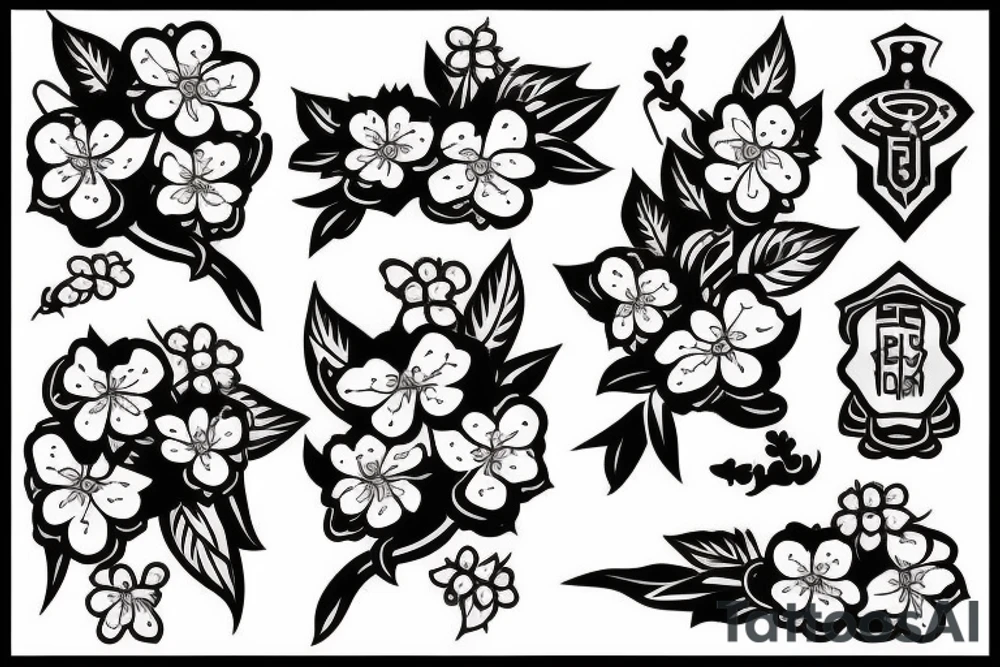 Dagger with cherry blossoms and coffin tattoo idea