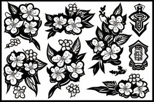 Dagger with cherry blossoms and coffin tattoo idea