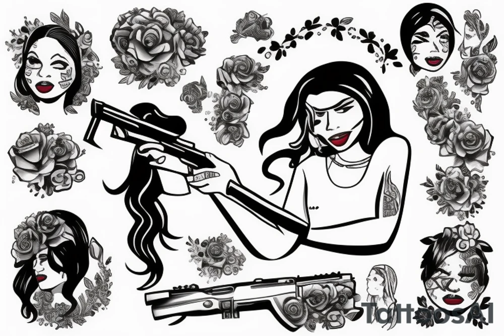 Chicano girl with gun tattoo idea