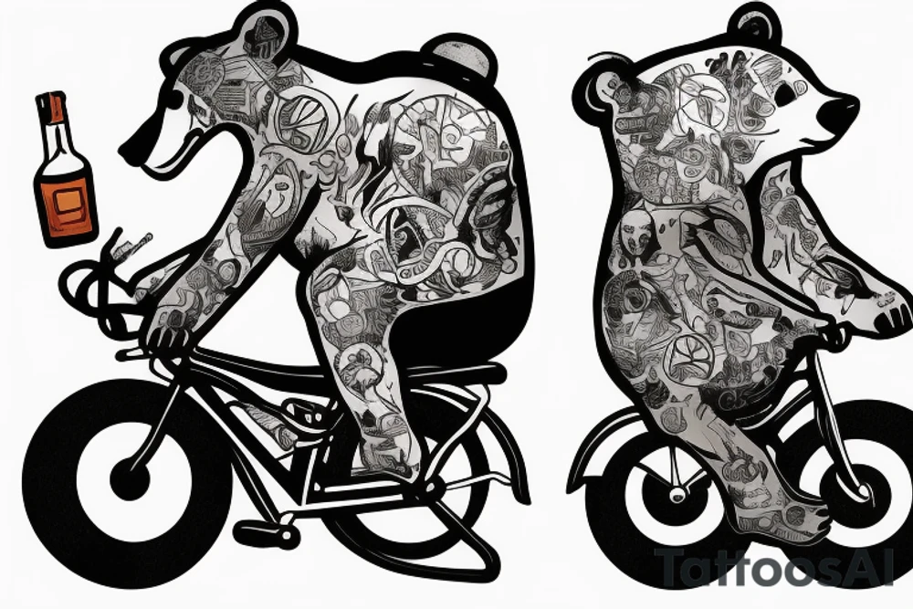 Bear on a bike with a bottle of booze tattoo idea