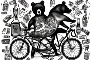 Bear on a bike with a bottle of booze tattoo idea