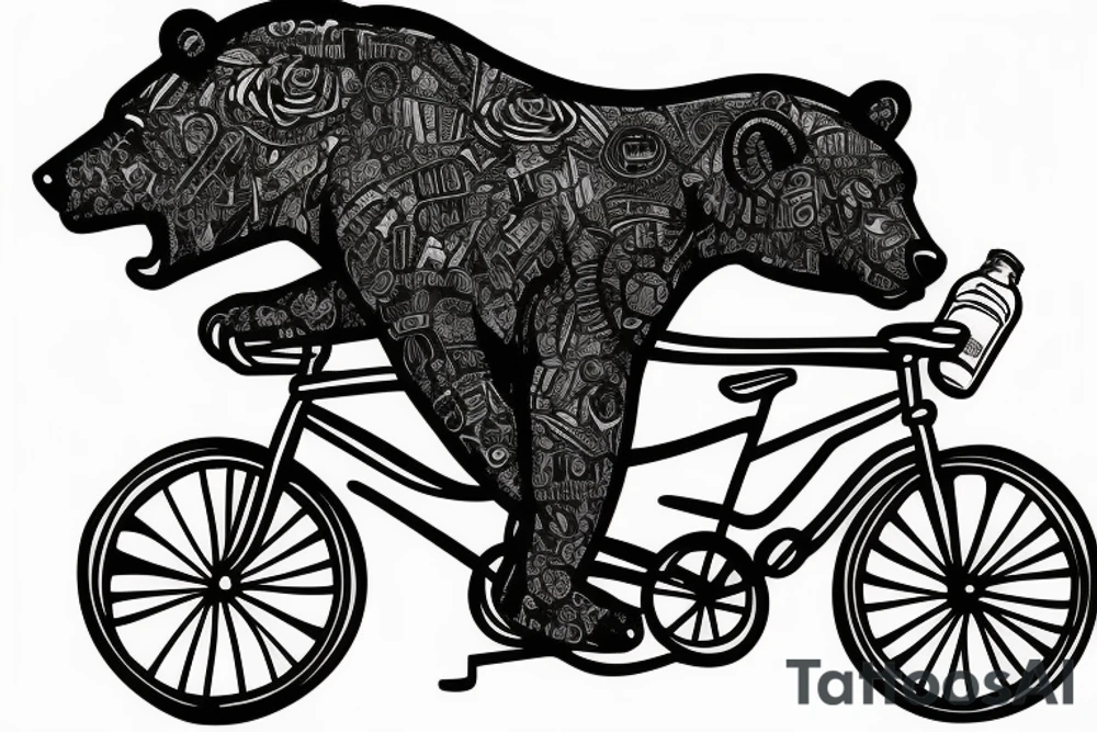 Bear on a bike with a bottle of booze tattoo idea