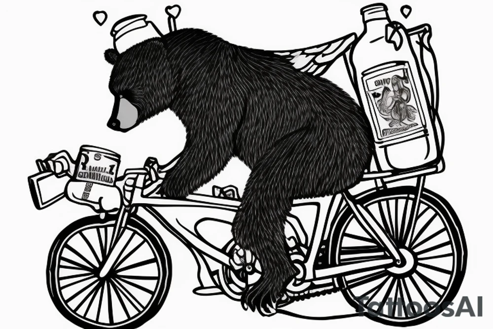 Bear on a bike with a bottle of booze tattoo idea
