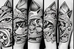 cat, oldschool style tattoo idea