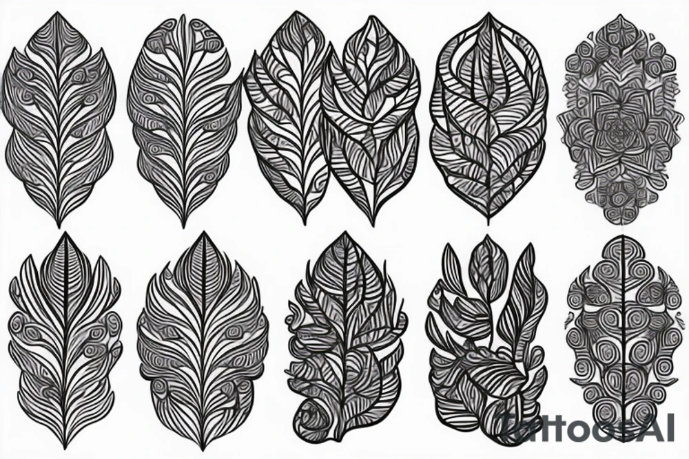 ornamental flower ethnic long wavy leaves tattoo idea