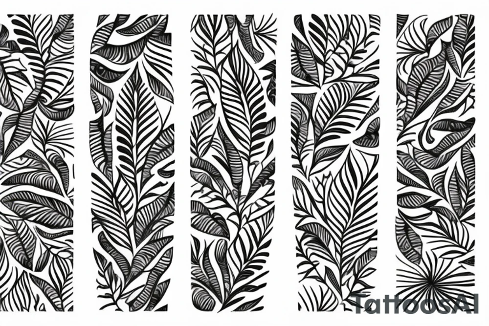 ornamental flower ethnic long wavy leaves tattoo idea