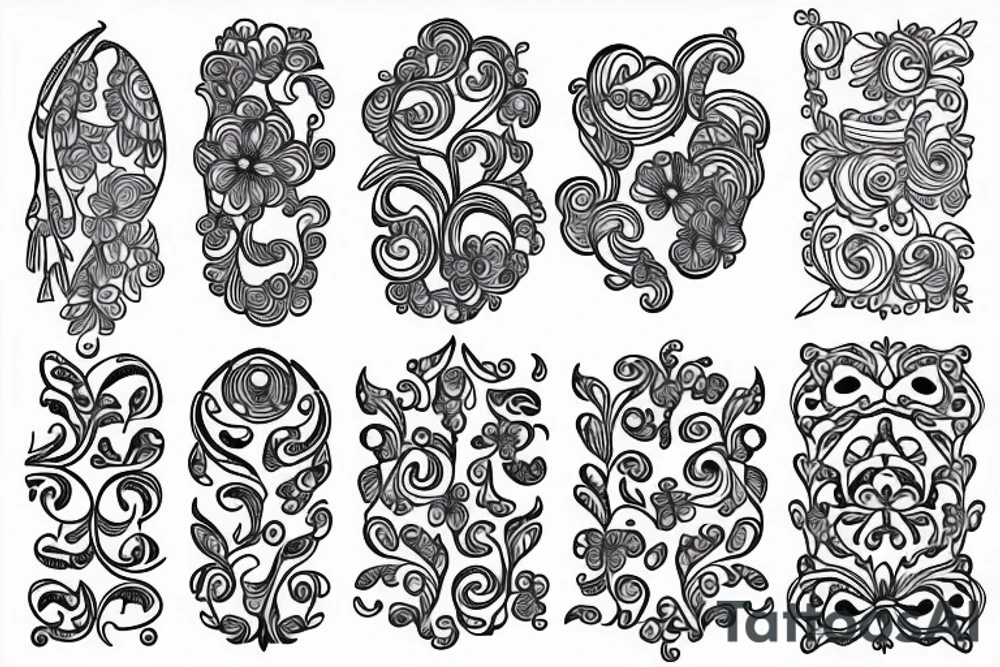 ornamental flower french wavy pattern tattoo idea