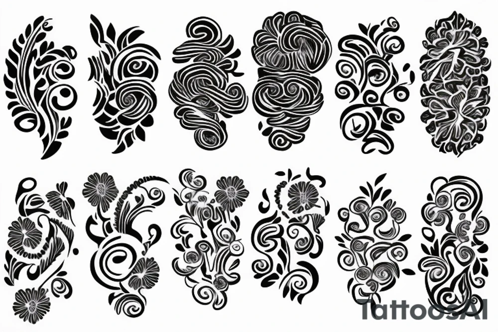 ornamental flower french wavy pattern tattoo idea