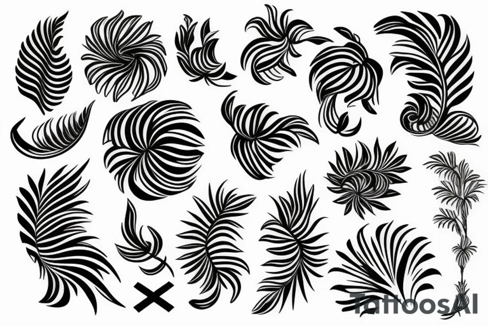 ornamental flower tropical wavy pattern tattoo idea
