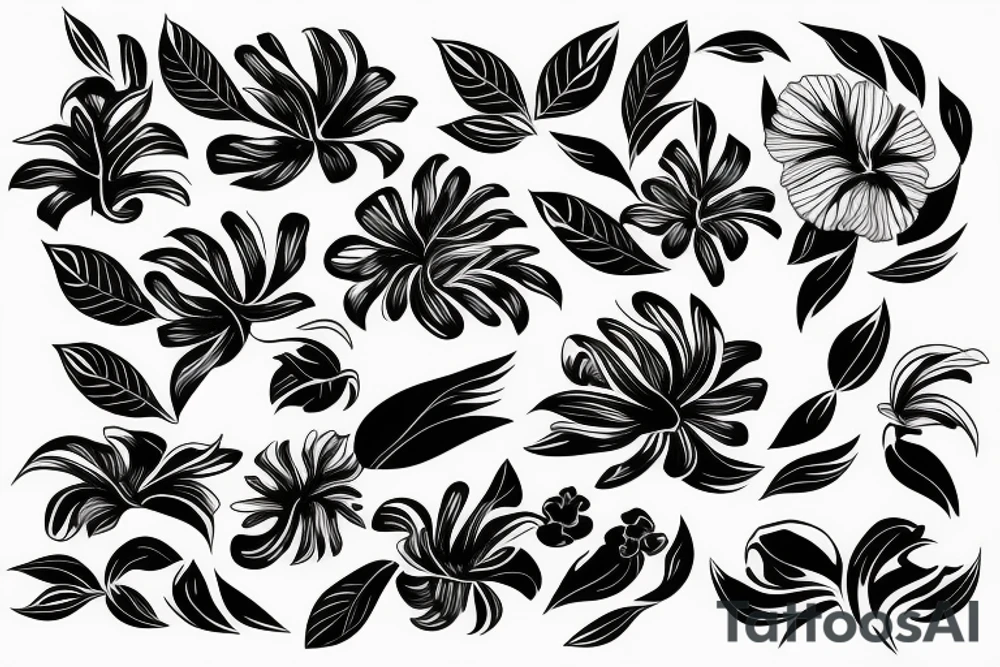ornamental flower tropical wavy pattern tattoo idea