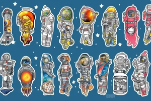 Arm sleeve colored tattoo with astronaut, space and mushrooms tattoo idea
